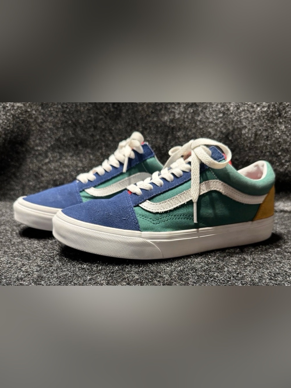 Vans Old Skool Colorblock Sneakers Blue Green Yellow Men 7 Women 8.5